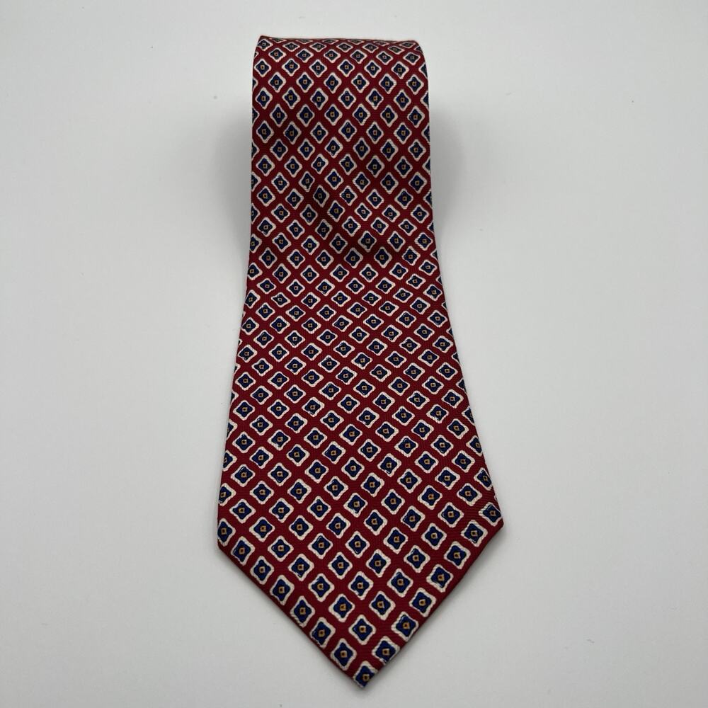 Vintage Lauren Ralph Lauren Green Label Neck Tie Red With Blue SILK Made In USA